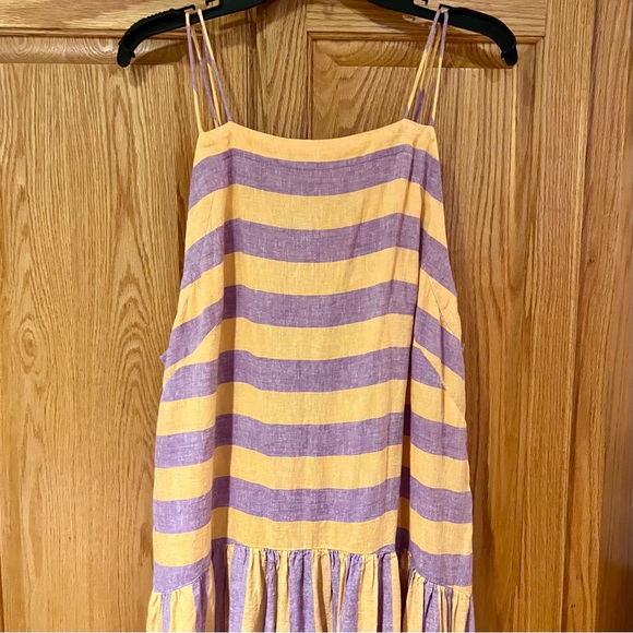 By Anthropologie Grommet Halter Stripe Linen Maxi Dress Lilac & Peach Size Large - Picture 7 of 14
